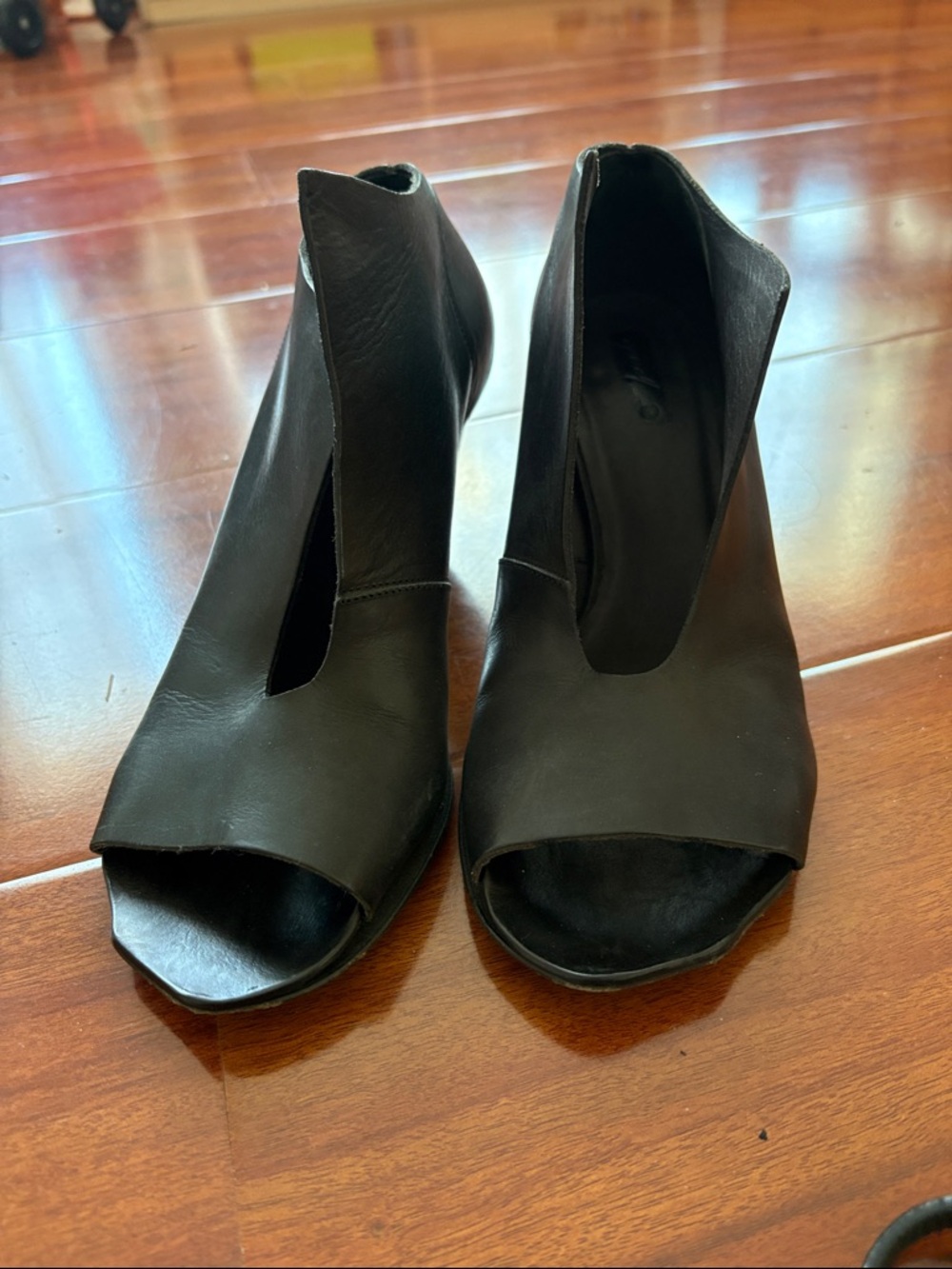 MARSELL MARSÉLL black leather heels architectural open peep toe cydwoq 38 8 - Picture 2 of 5